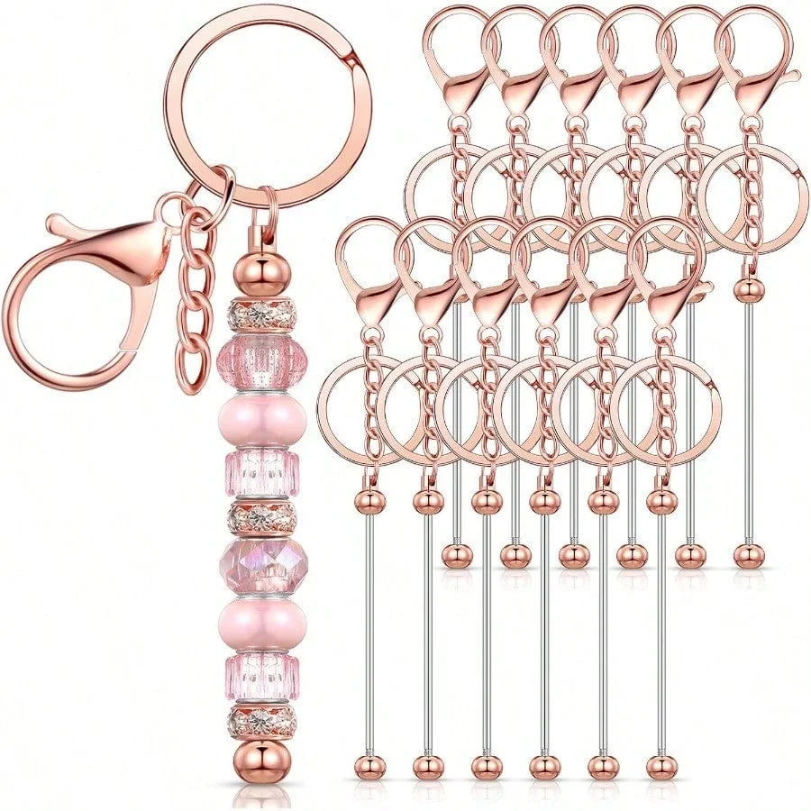 12 Pcs Beadable Keychain Bars Bulk Blank Metal Keychains For DIY Craft Gift