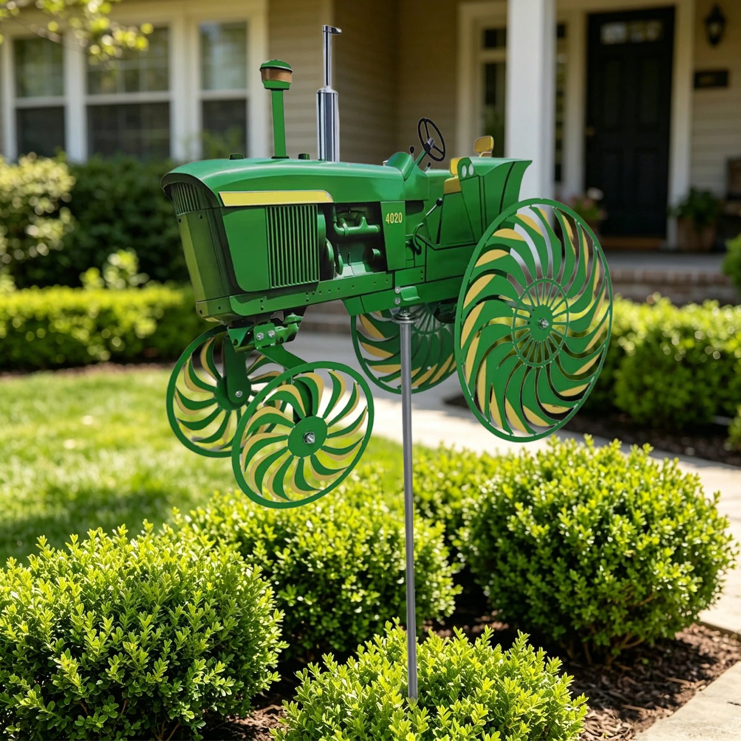 Green Tractor Garden Windmill with Rotating Wheels Yard Ground Stake Windmill Windmill Stake for Yard Lawn & Outdoor Decoration