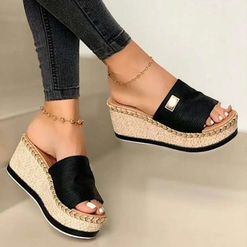 Summer Women Casual Platform Wedge Mule Sandals Thick Shock Absorb Sole Slip On Daily Beach Outdoor Walking Shoes