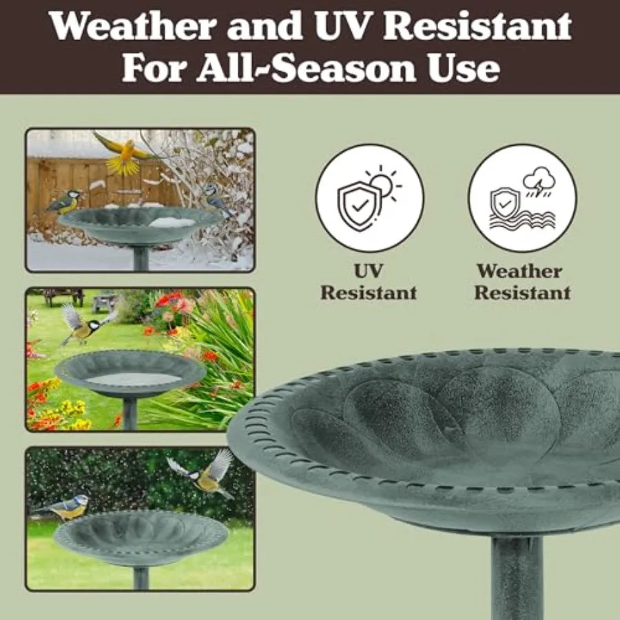 Pure Garden 50-LG1072 Antique Bird Bath-Weather Resistant Resin Birdbath with Vintage Scroll Design, 3 Ground Stakes for Garden