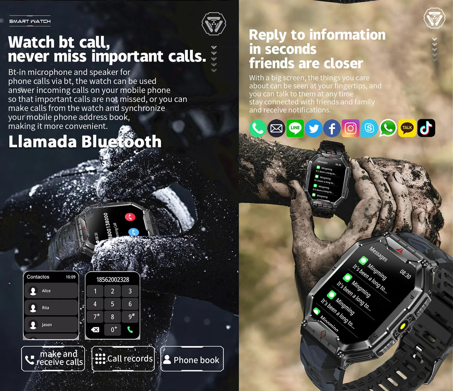 Multi Sport Smart Watch Men Outdoor Compass LED Flashlight 650mAh Large Battery 2.01" HD Display Heart Rate BT Call Smartwatch