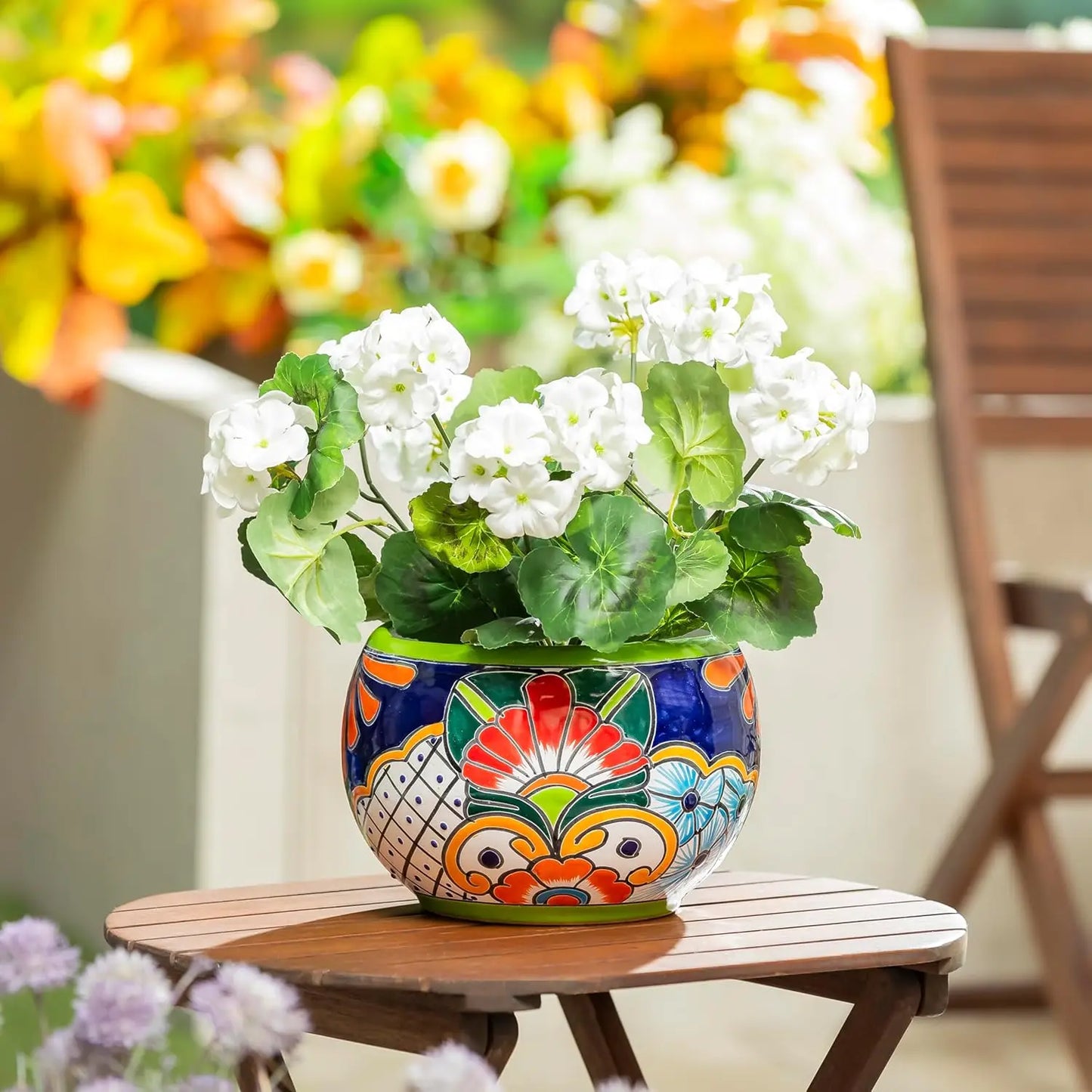 Indoor/Outdoor, Ceramic, Green, Talavera Mexican Pottery Flower Pot for Succulents