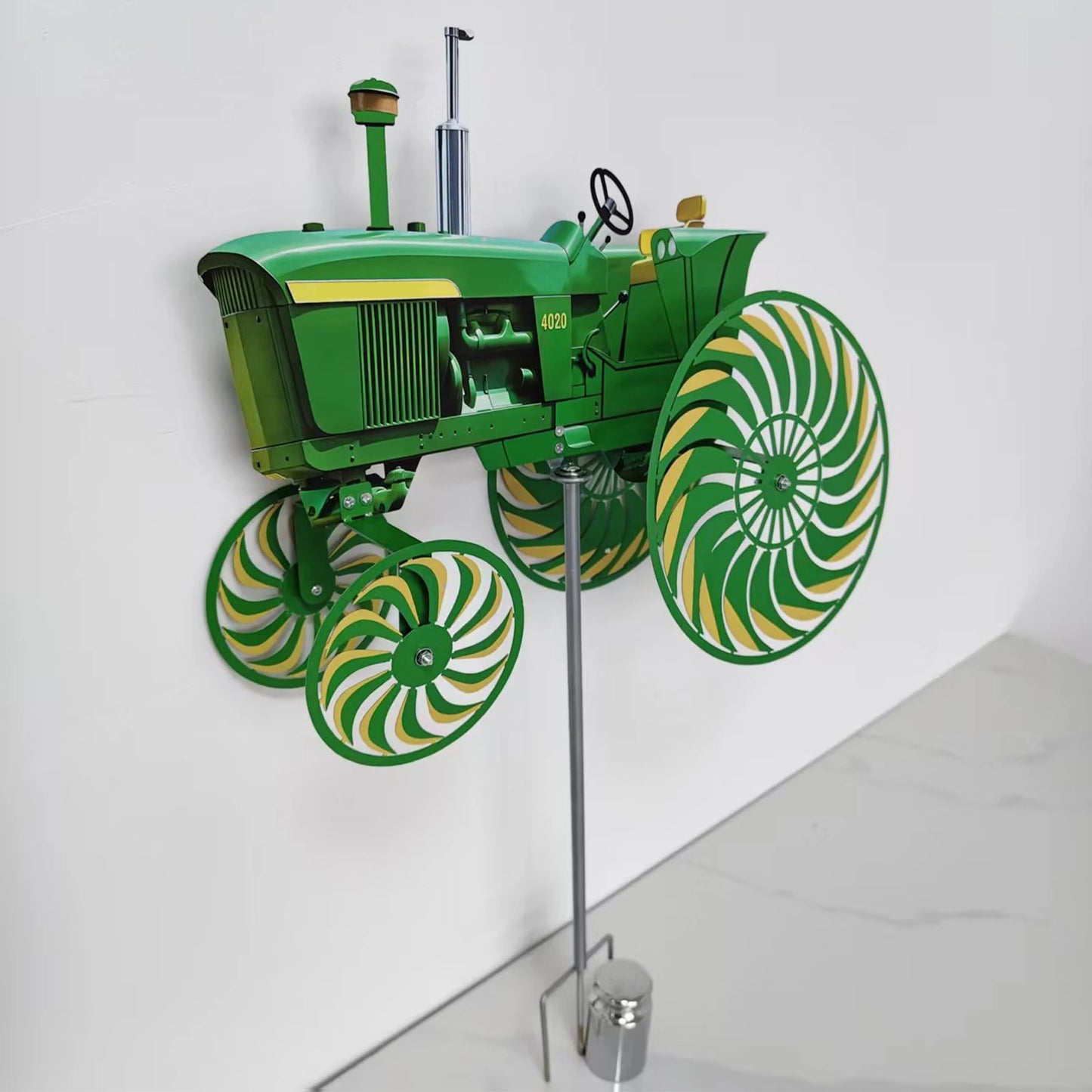 Green Tractor Garden Windmill with Rotating Wheels Yard Ground Stake Windmill Windmill Stake for Yard Lawn & Outdoor Decoration