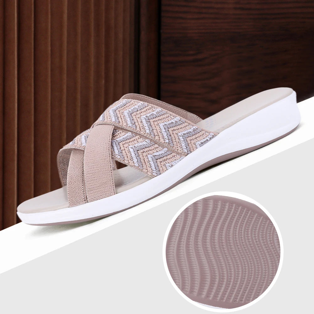 Women Thick Cushion Slippers Wide Width Cross Strap Slip On Slides Beach Sandals Lightweight Platform Wedge Sandals for Summer