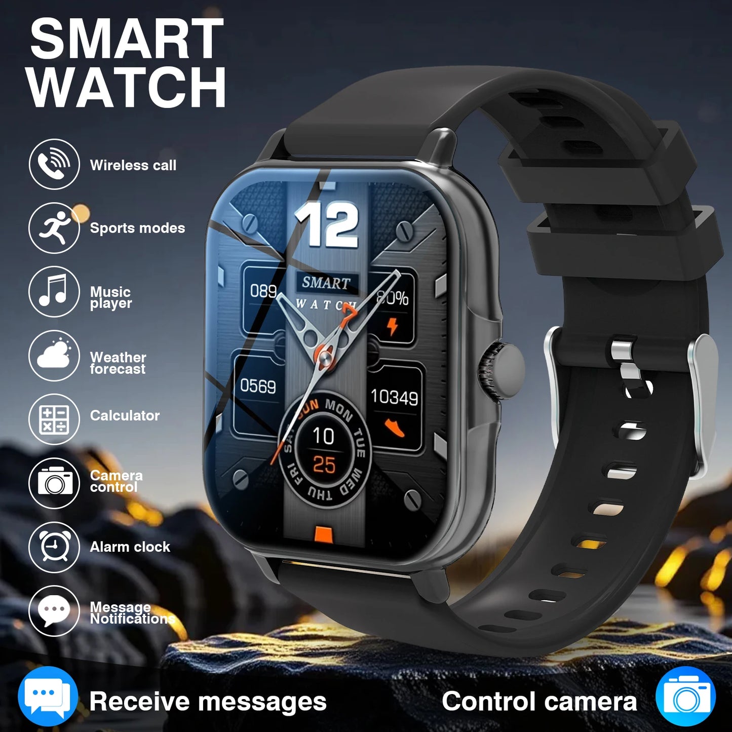 Smart Watch,Unisex Fitness Tracker ,Wireless Calling, Music Play,Weather Forecast ,Alarm Clock,Call Alerts, for Android & Iphone