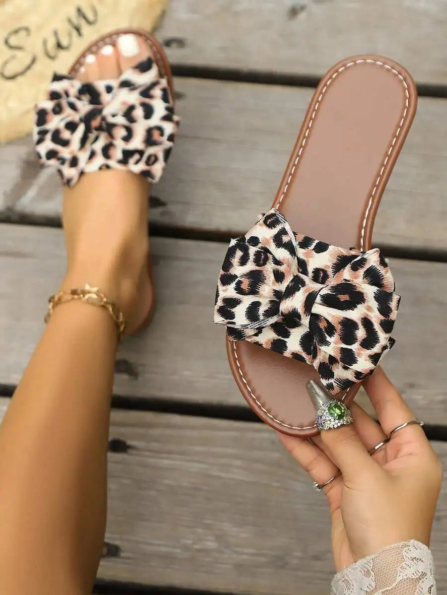 Womens Summer Floral Bow Flat Sandals Bohemian Style Beach Casual Slippers