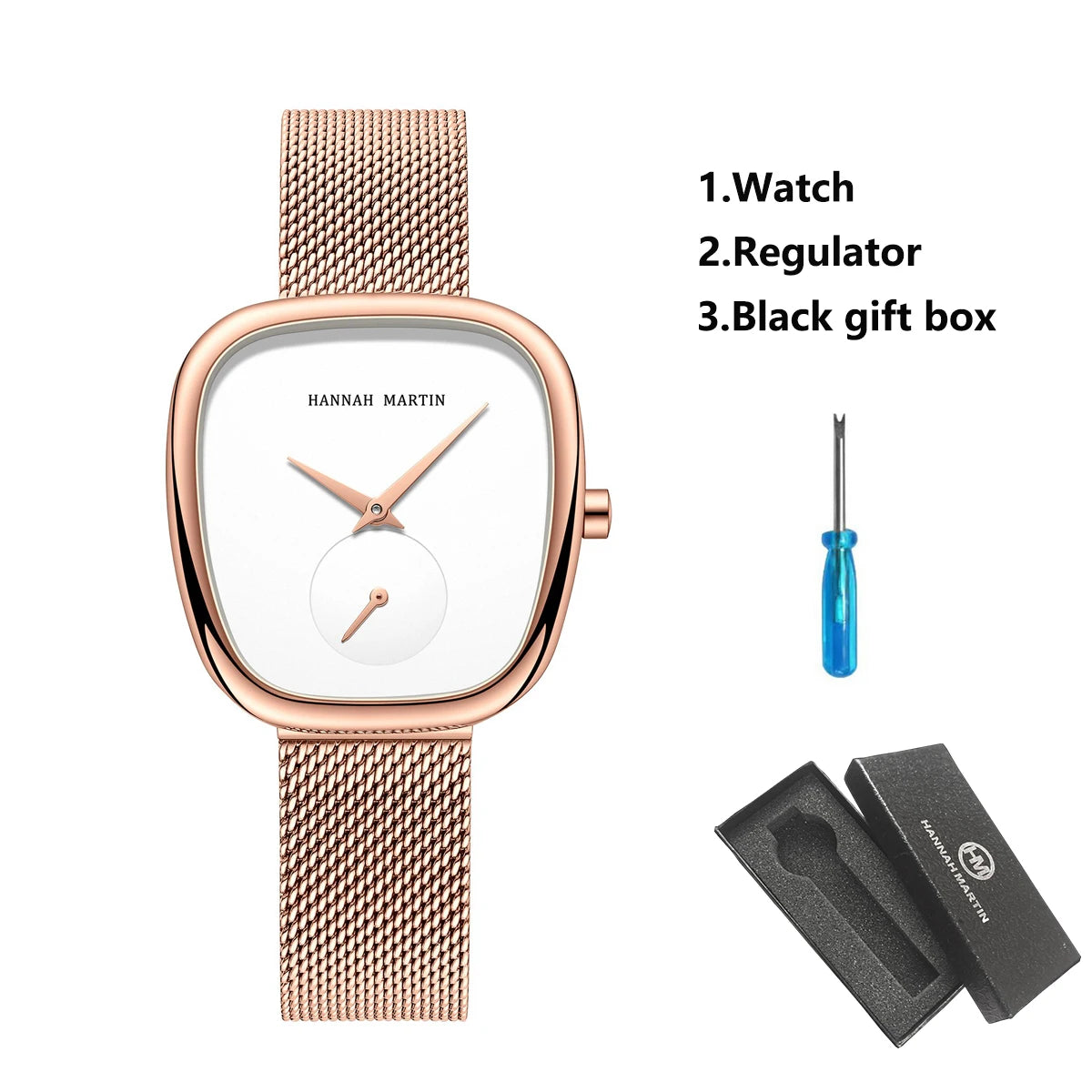 HANNAH MARTIN Watch Women Rose Gold Stainless Steel Mesh Belt 34mm Oval Timing Quartz Clock Suitable Work Commuter Couple Watch