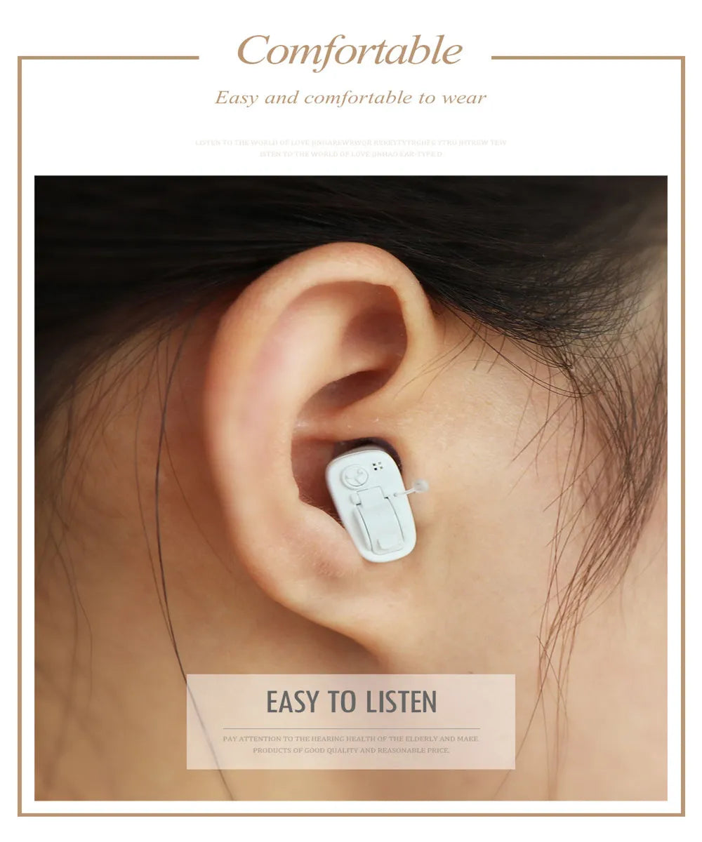 JINGHAO Mini Hearing Aids Sound Amplifiers CIC Sound Voice Amplifier Mini Aids for Elderly White