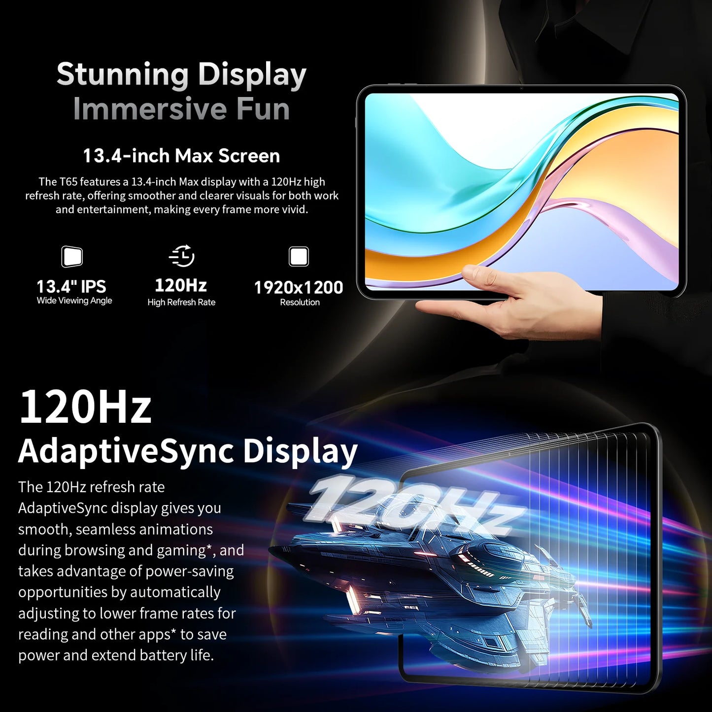 Teclast T65 Tablet 13.4" 2K 120Hz Android 16 Tablets Unisoc T7280 Octa Core Max 26GB RAM 128GB ROM 8000mAh 4G LTE