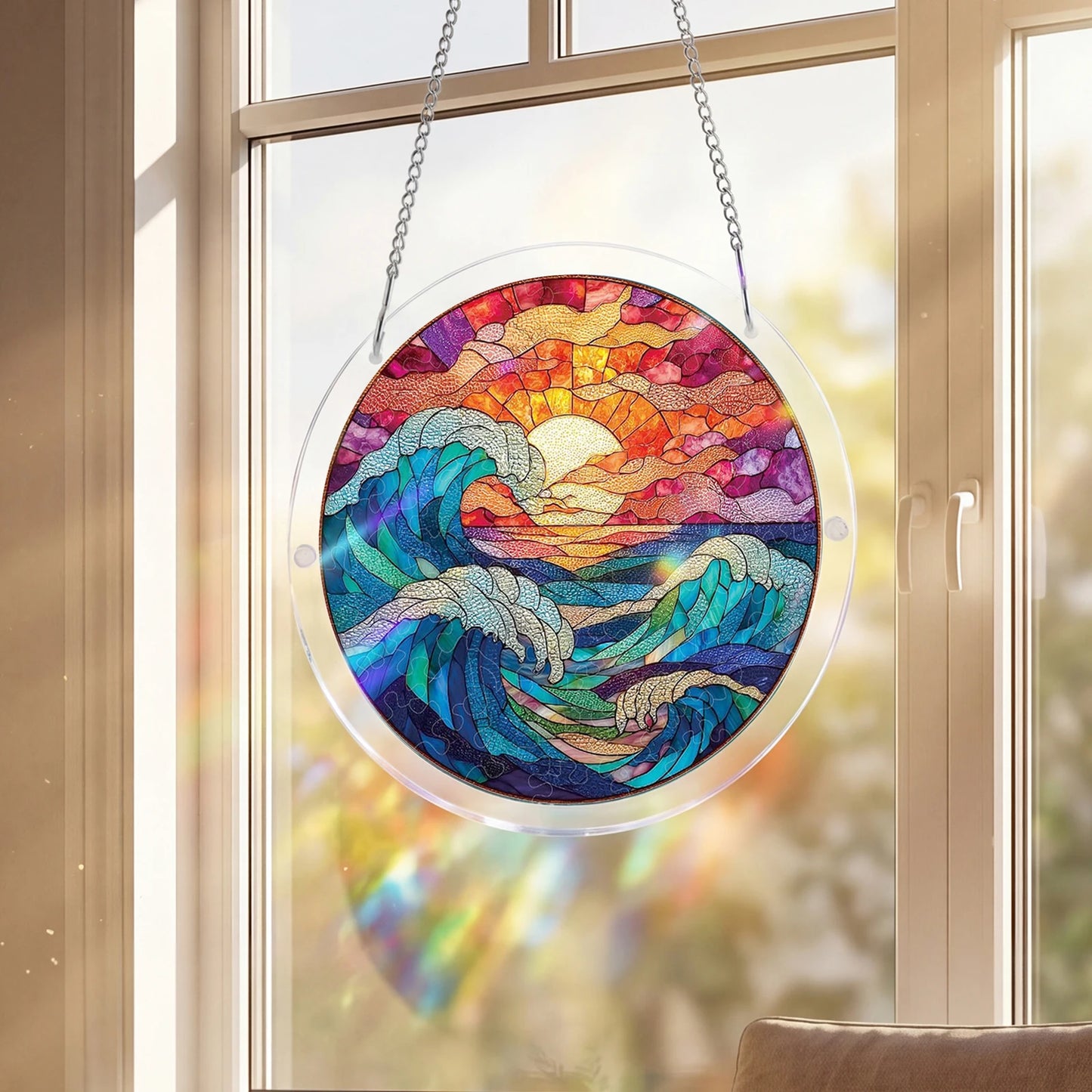 Acrylic Jigsaw Puzzle Suncatcher Window Hanging Crafts Window Suncatcher Acrylic Puzzle for Living Room Bedroom Summer Home Balcony Decor (S-18.5cm style 20)