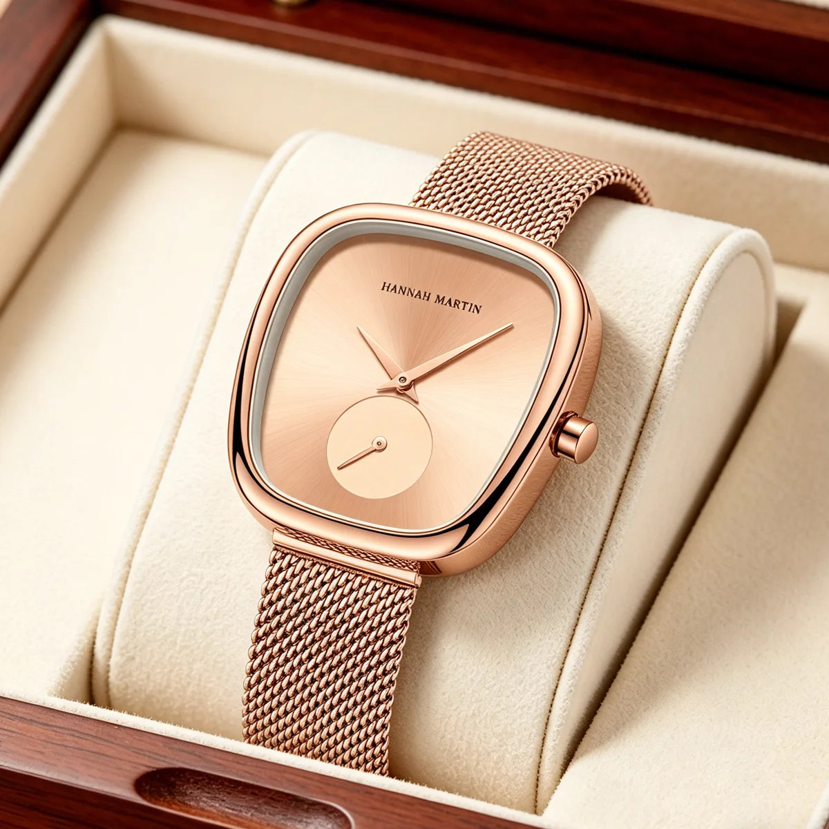 HANNAH MARTIN Watch Women Rose Gold Stainless Steel Mesh Belt 34mm Oval Timing Quartz Clock Suitable Work Commuter Couple Watch