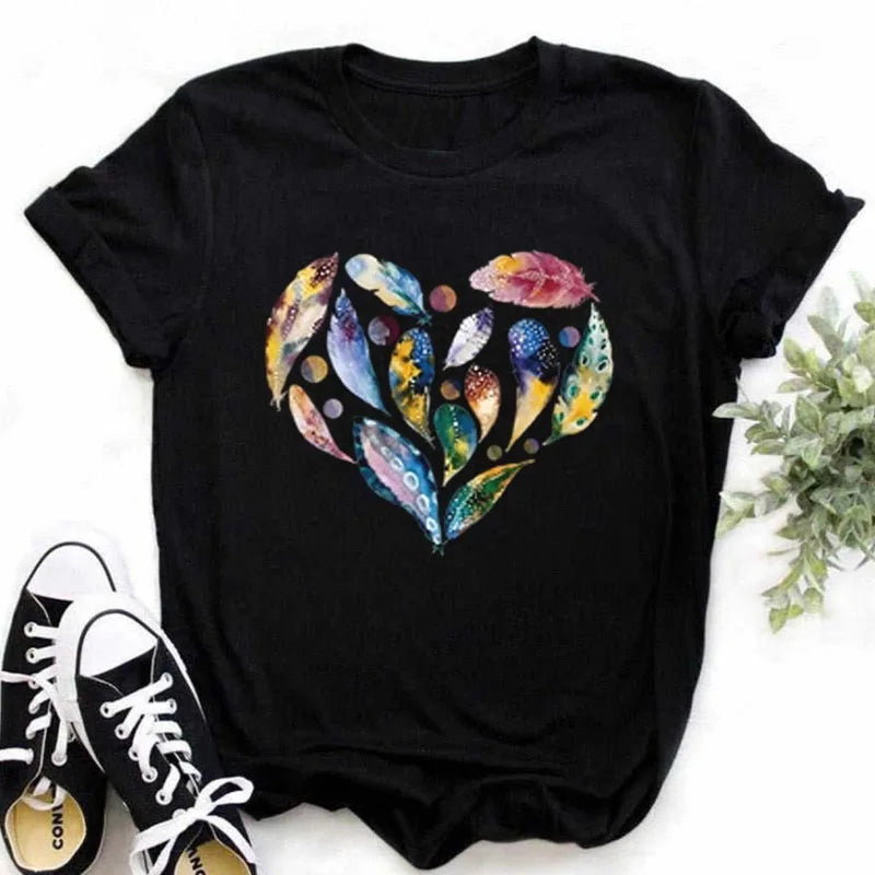 Maycaur New Finger Heart T Shirt Women Tops Korean Ulzzang Graphic Tees Women Fashion Women's T Shirts 90s Girls Black Shirt