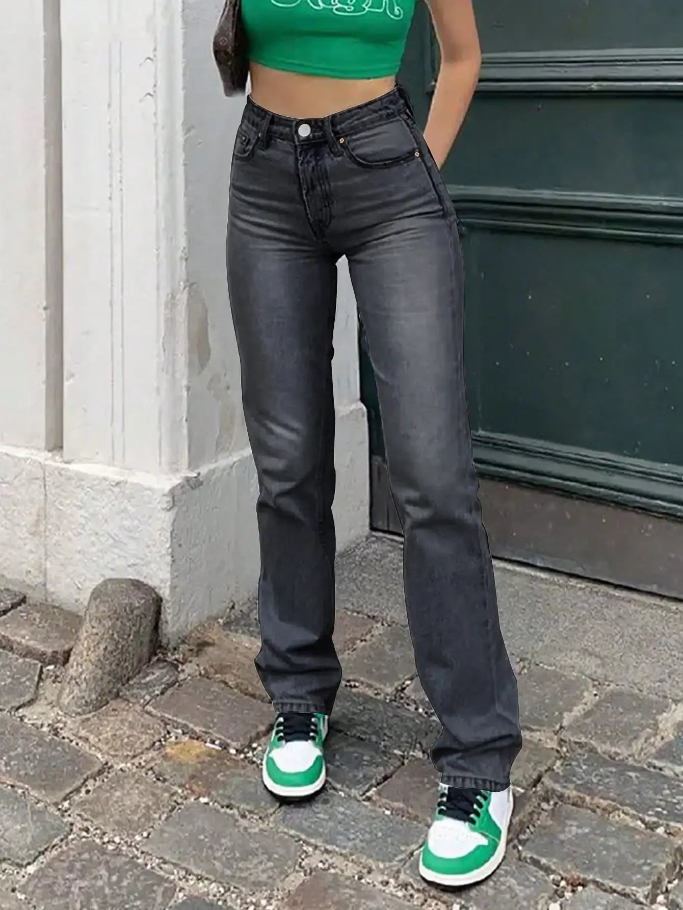 High Waist Stretch Straight-Leg Denim Jeans for Women - Light Wash, Vintage Style