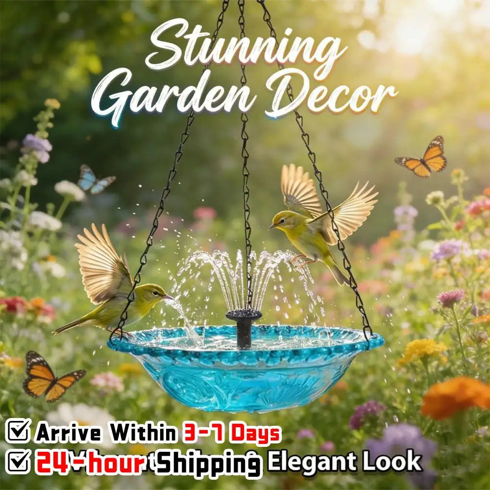 Hanging Solar Bird Bath Fountain Wildlife Feeder Outdoor Hanging Bird Bath with Solar Fountain for Outdoor Garden Decor