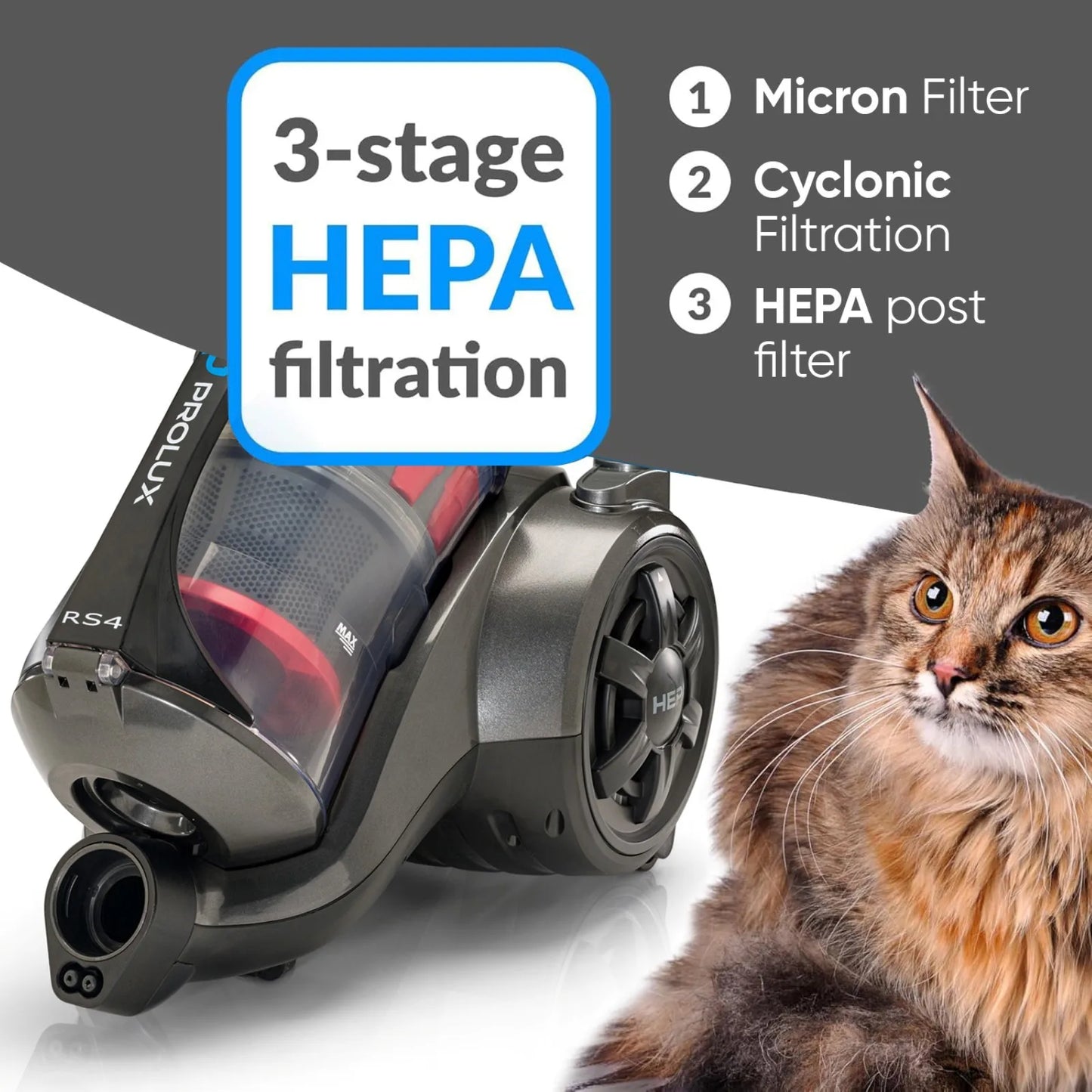 Lightweight bagless canister vacuum cleaner with dual HEPA filters