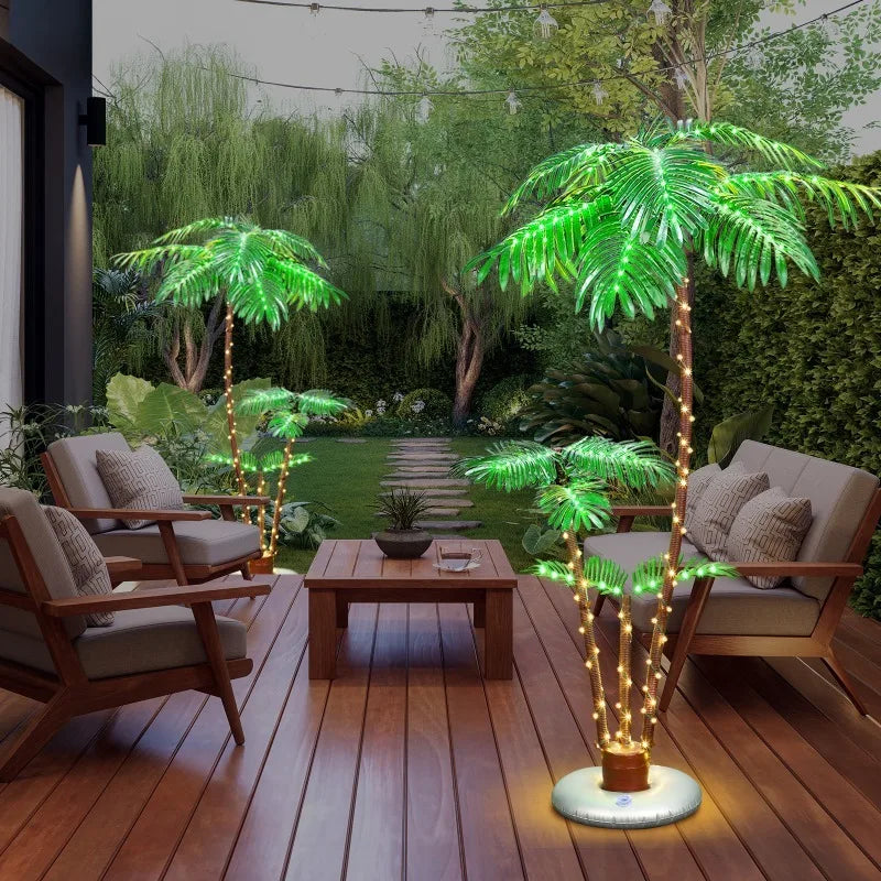 Solar-Powered LED Palm Tree Decor – 6 ft or 7 ft Artificial Tropical Tree with 8 Light Modes, Weather-Resistant Outdoor Decorati