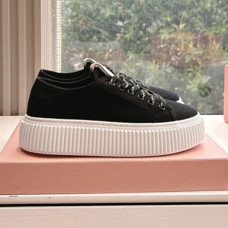 Spring Summer New Women's Genuine Leather Thick Sole Plain Color Letter Print Cookie Sneakers Casual All-Matching White Shoes