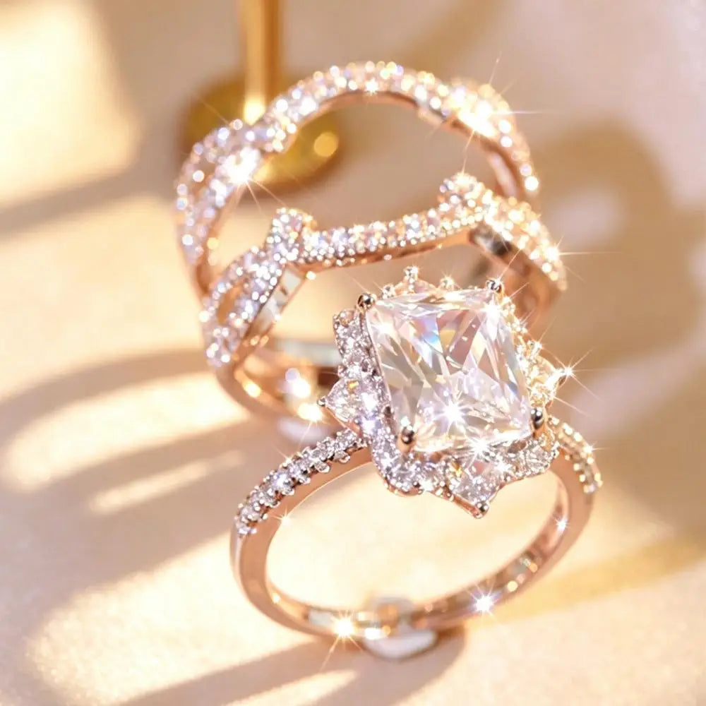 Luxury Bridal Stacking Ring Set CZ Ring Everyone Is Obsessed With Anniversary Gifts Daily Casual Jewelry  Engagement Ring Set Bridal Gold Plated Bridal Promise Rings Jewelry Gift  Statement Cocktail Finger Rings Birthday Vale