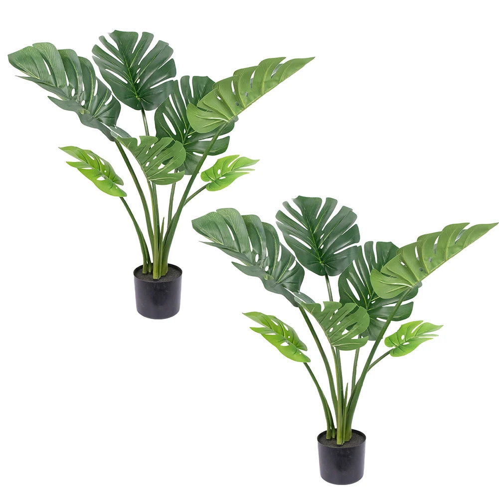 1/2PCS Artificial Monstera Deliciosa Tree, Fake Tropical Palm Plant with Pot, Faux Swiss Cheese Plant for Home Living Room Bedroom Office Decor, Indoor Outdoor Greenery Decoration