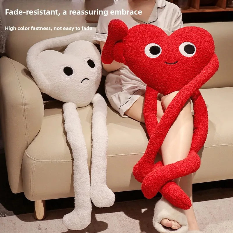 Cute Long Arms Legs Heart Shape Plush Pillow, Soft Hugging Cushion for Bed Sofa Car Seat Backrest, Modern Home Decor Accent, Cozy Travel Nap Pillow for Office, Birthday Holiday Gift for Men Women