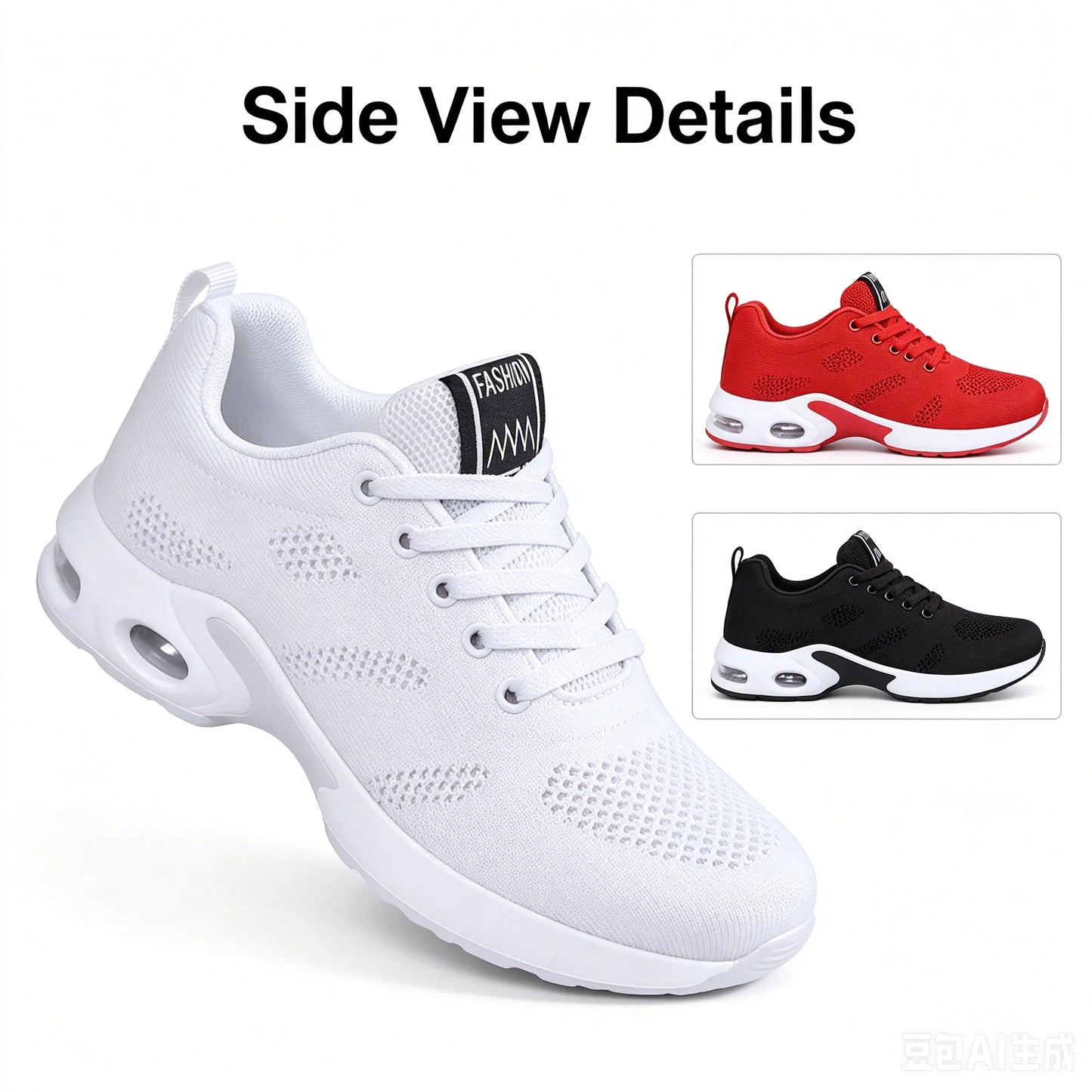 Women Air Cushion Running Shoes Breathable Mesh Upper Athletic Sneakers Non Slip Soft Sole Casual Platform Shoes Ladies Lightweight Sport Footwear for Gym Jogging Tennis Outdoor Daily Walking Fitness Training Red Black White