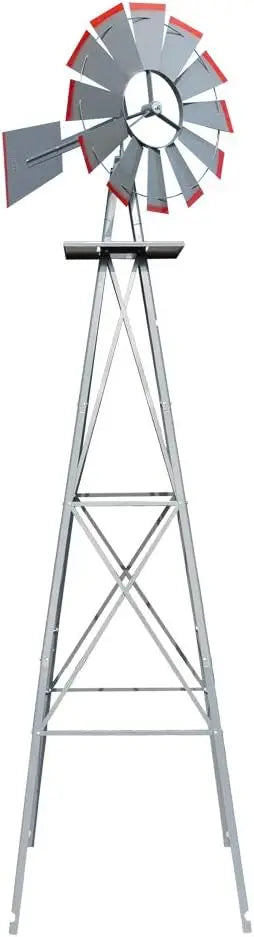 8FT Ornamental Windmill Backyard Garden Weather Vane Heavy Duty Metal 4 Legs Grey