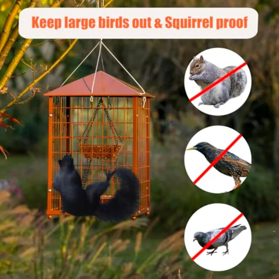 Mealworms Bird Feeders for birds - Metal - Huge Caged Squirrel-Proof Bird Feeders with 2 Cups, DIY Wild Bird Feeders Outdoor Ha
