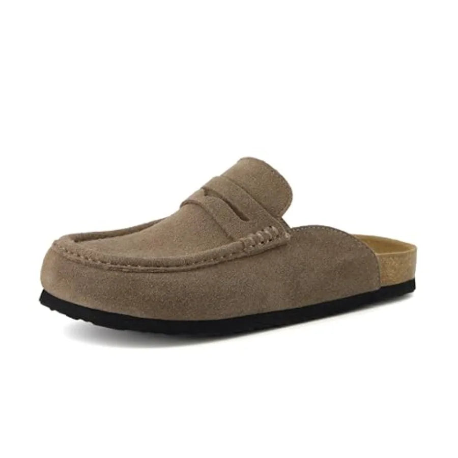 CUSHIONAIRE Fondu Genuine Leather Mule Clogs for Women, Comfortable Slip On Womens Shoes with Penny Strap Accent and Memory Foa