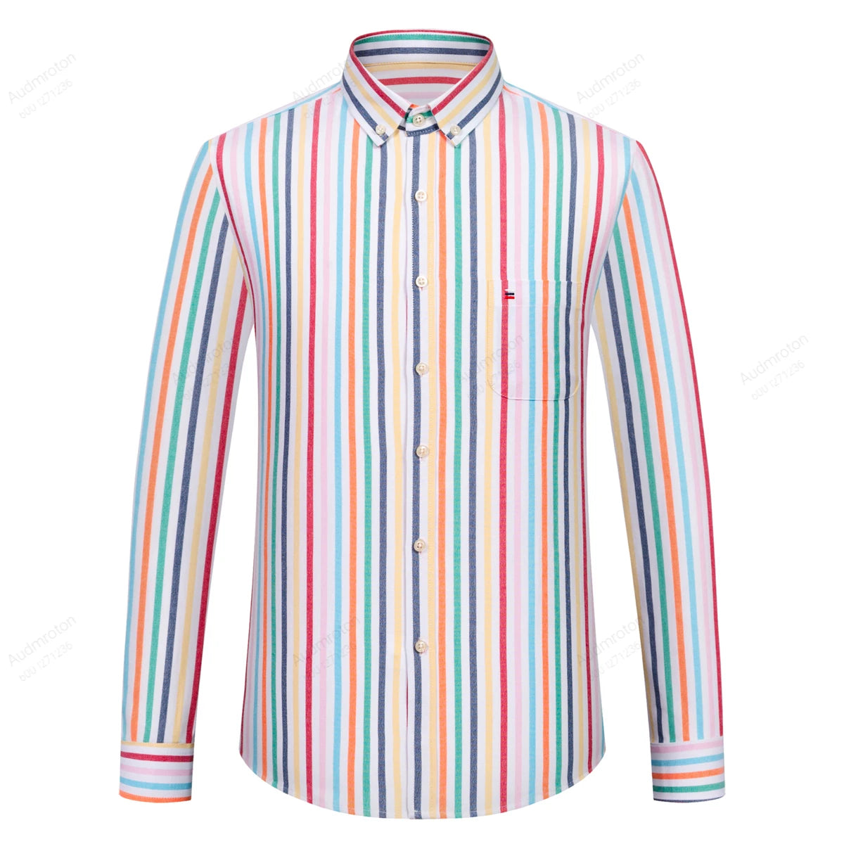 Men's Plaid Striped Button Down Shirts Spring Fall Cotton Long Sleeve Oxford Dress Shirts with Pocket