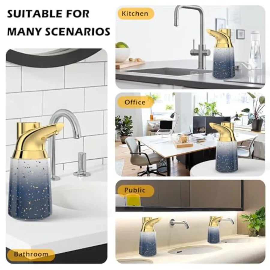 Touchless Adjustable Automatic Soap Dispenser for Bathroom, Ceramic Material, Starry Gold Color, 4 Adjustable Dispensing Levels