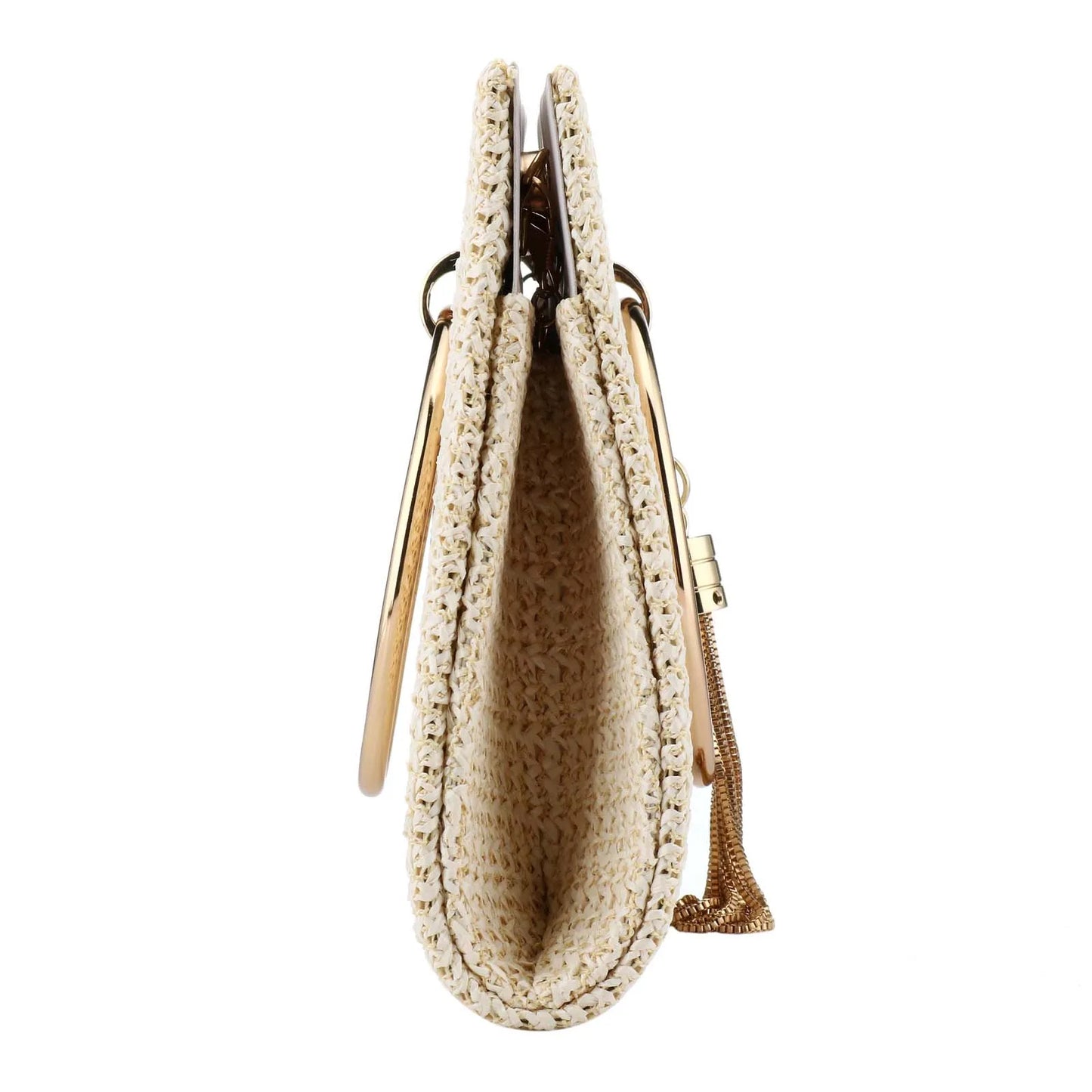 Women’s Summer Straw Tote Bag Elegant Woven Clutch Purse with Zinc Alloy Hardware Versatile Shoulder Bag for Beach Party & Casual Wear Straw Woven Handbag for Women