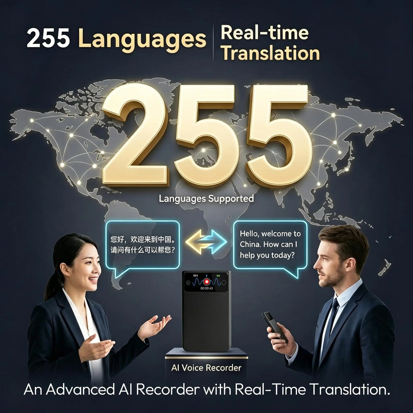 Smart AI Voice Recorder With Real-Time Translation 255 Languages Photo Translator Simultaneous Interpreter Transcription AI Summary Mind Map Note Taker for Meetings Lectures Travel 64GB