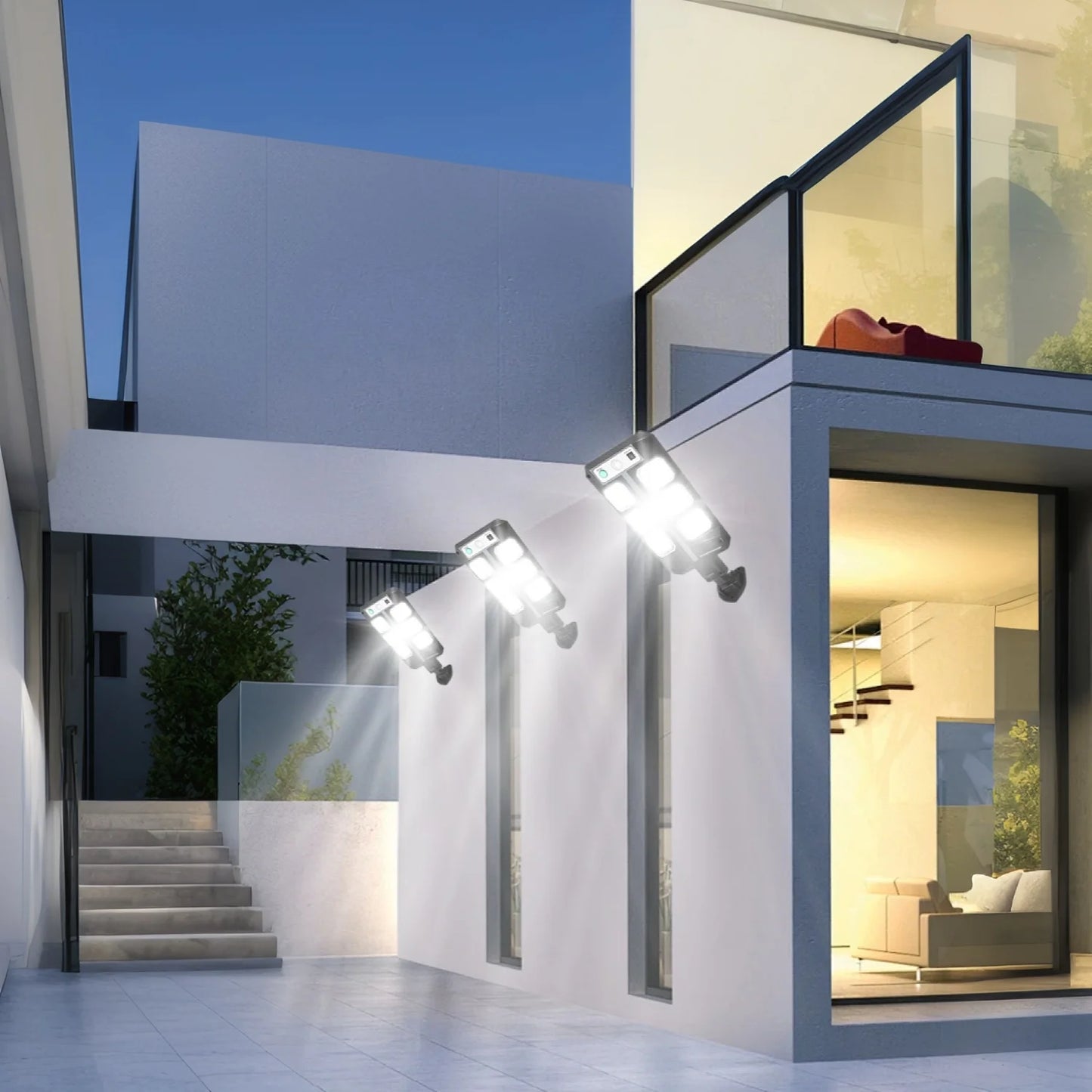 2Pcs Solar Street Lights, White Light/Three-Level Adjustment, Remote Control, Outdoor Street Lights with Smart Motion Sensor, Three White Light Modes, Suitable for Outdoor, Garden Lighting