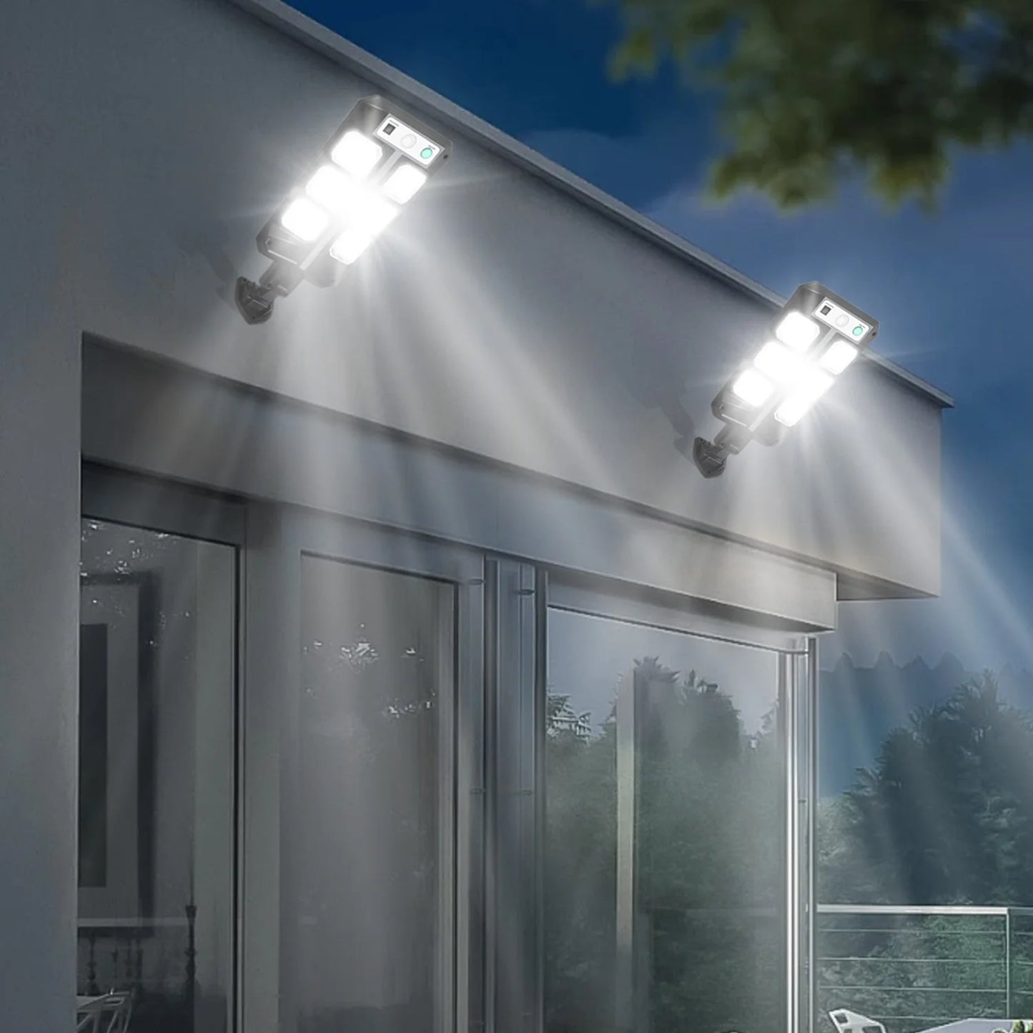 2Pcs Solar Street Lights, White Light/Three-Level Adjustment, Remote Control, Outdoor Street Lights with Smart Motion Sensor, Three White Light Modes, Suitable for Outdoor, Garden Lighting