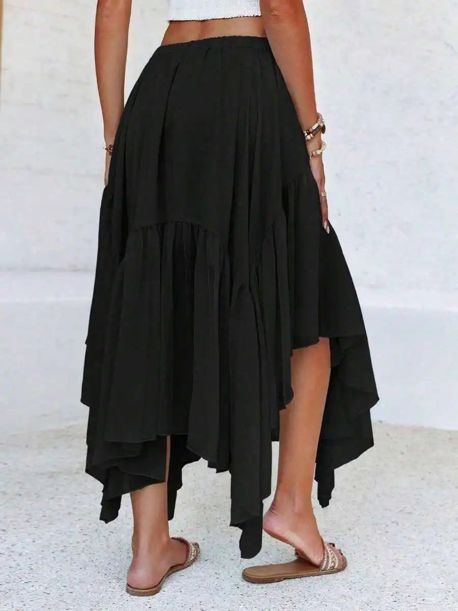 Womens Boho Asymmetric High-Low Hem Flowy Maxi Skirt Casual Summer
