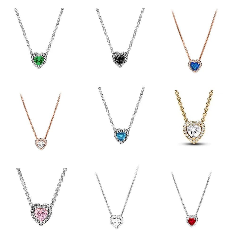 New colored heart-shaped crystal silver necklace accessories jewelry high-end women's romantic gift