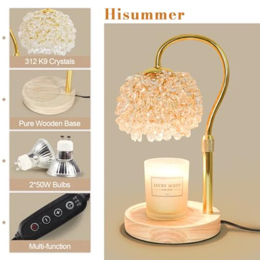 Candle Warmer Lamp with Timer, Dimmable Candle Lamp Warmer with 312 K9 Crystals Adjustable Height Electric Candle Warmer for Wo