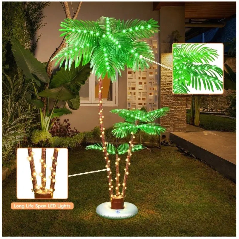 Solar-Powered LED Palm Tree Decor – 6 ft or 7 ft Artificial Tropical Tree with 8 Light Modes, Weather-Resistant Outdoor Decorati