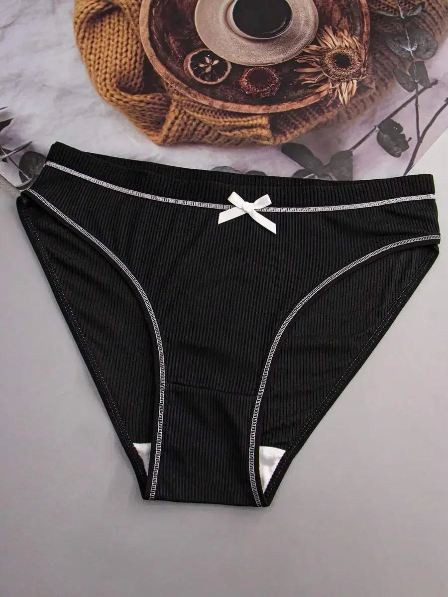 4pcs Womens Milk Silk Bow Comfortable Loose Triangle Panties