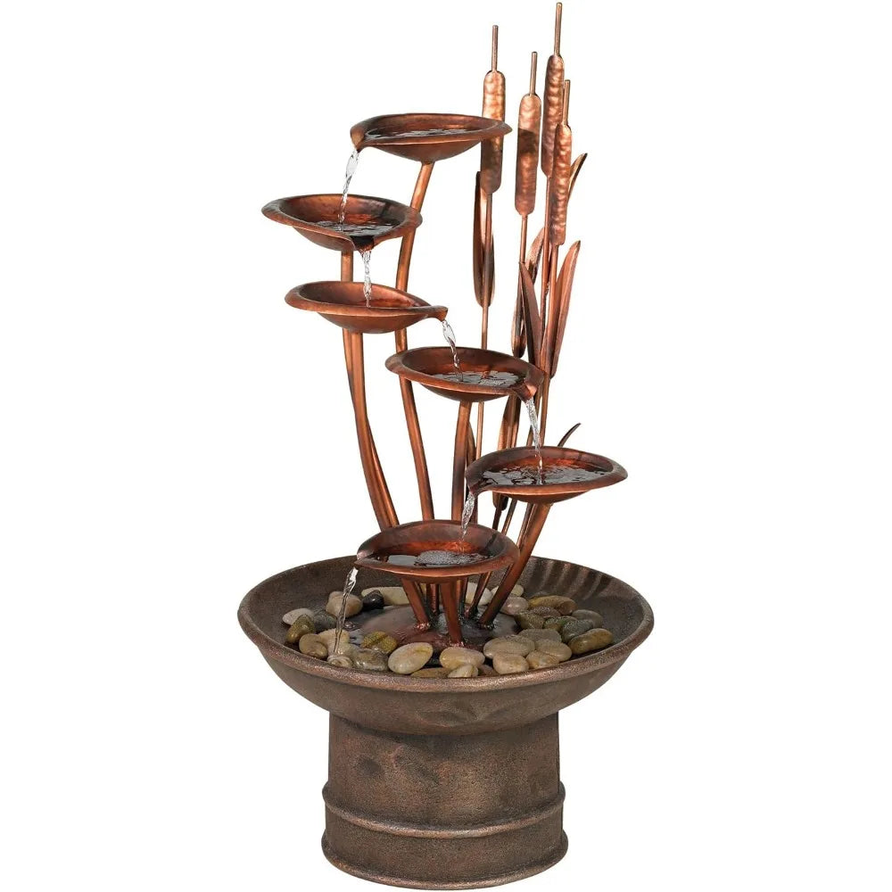 Ashton Water, Lilies and Cat Tails 33 High Large Asian Indoor Outdoor Decor Resin Floor Fountain Standing Waterfall Tiered Water