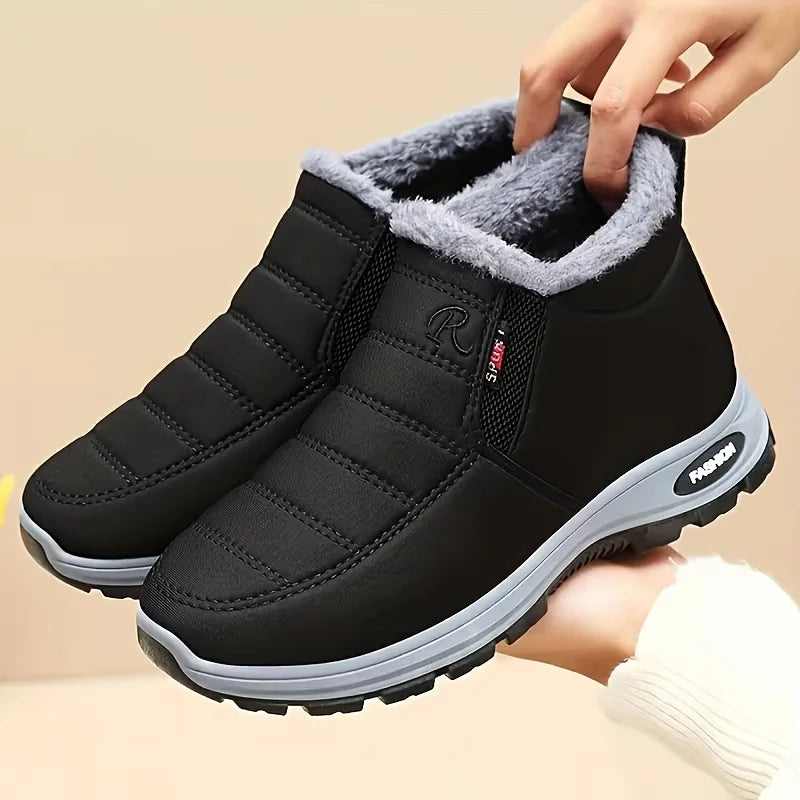 Women Winter Fleece Lined High Top Snow Boots Side Zipper Ankle Booties Waterproof Fabric Non Slip Thick Sole Warm Comfort Walking Shoes for Outdoor Travel Daily Driving Indoor Home Daily Wear Black Red Navy Available