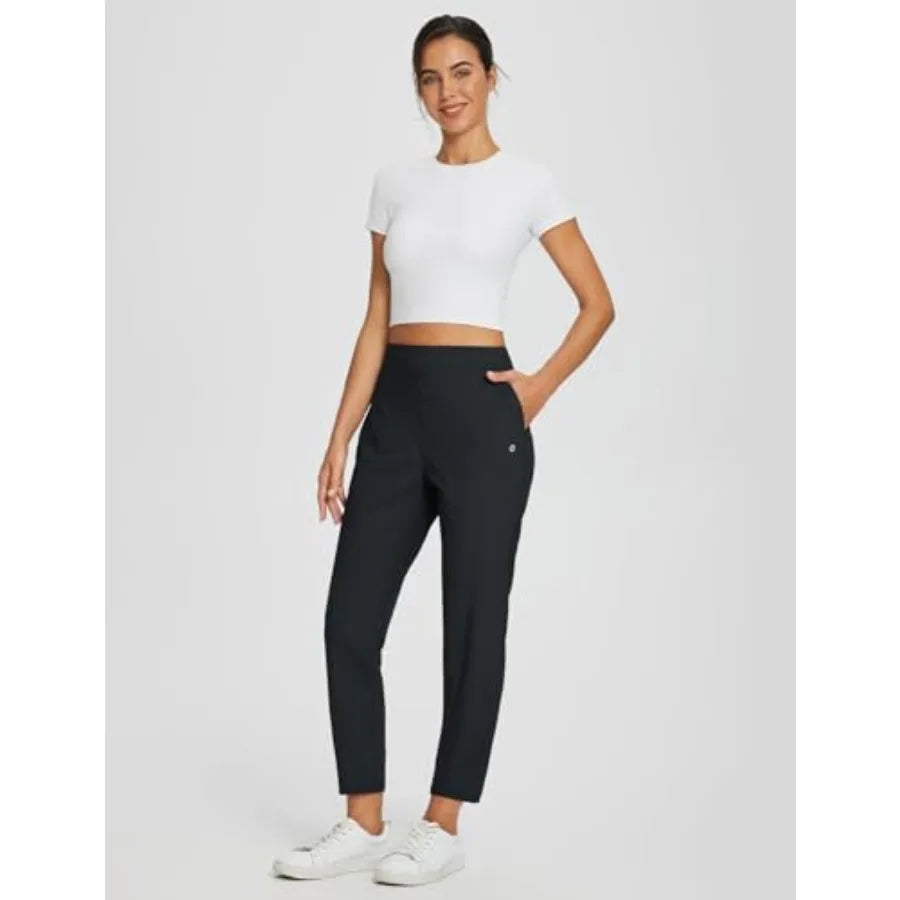 baleaf Womens Travel Pants Lightweight Stretch with Zipper Pockets Petite Ankle Dressy Golf Work Business Casual Slacks