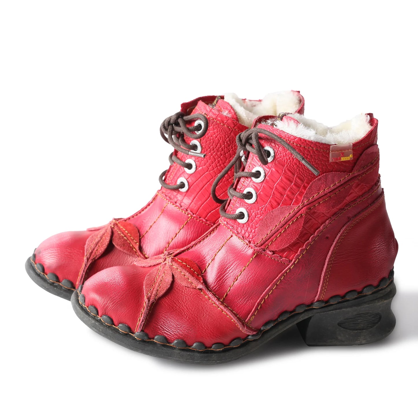 TMA EYES Women's Winter Leather Oxford Ankle Boots Fleece Lined Bootie Stylish Washed Finish Fashionable Winter Footwear