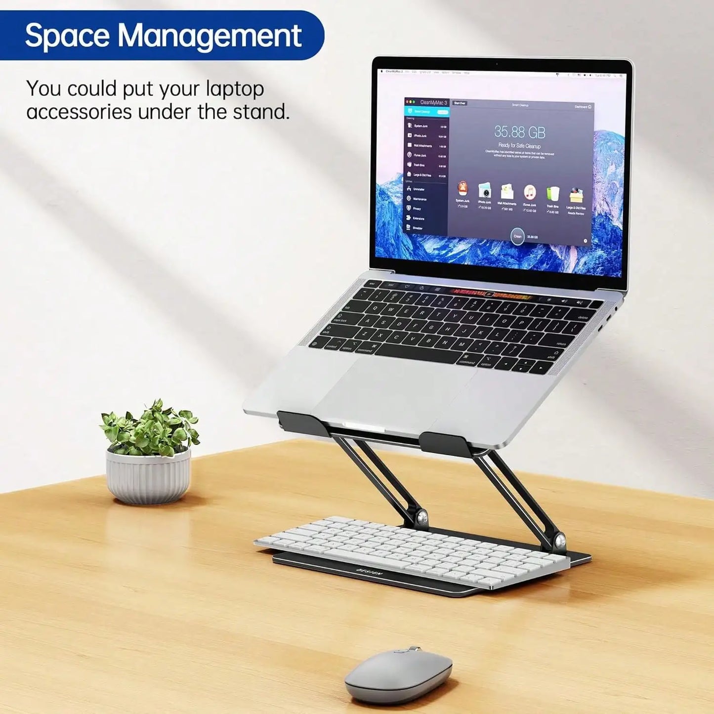 Aluminum Laptop Stand, Ergonomic Adjustable Notebook Tablet Stand, Computer Holder Compatible With Air, Pro, More 10-14" Laptops, Black