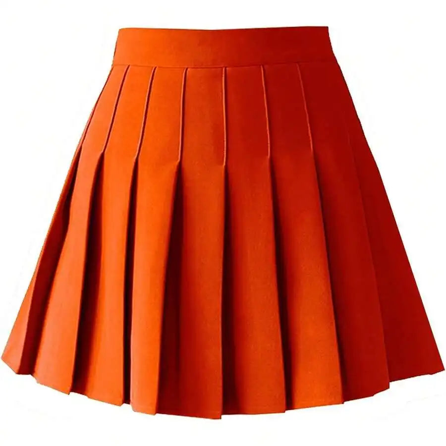 Womens High Waist A-Line Pleated Mini Skirt Solid Color Polyester
