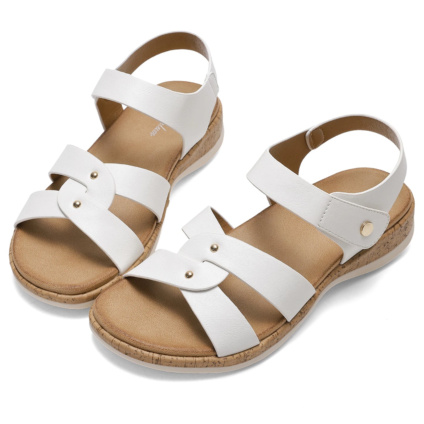 Women Open Toe Flat Sandals Arch Support Adjustable Comfort Summer Beach Casual Walking Shoes