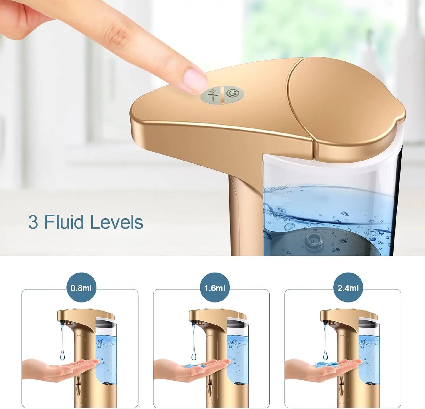 370ml Touch-Free Automatic Soap Dispenser - Adjustable Volume for Kitchen Bathroom Toilet in Golden