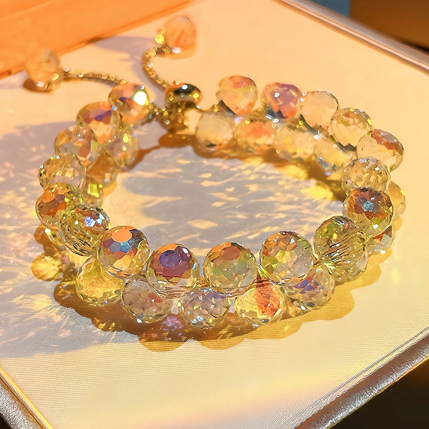 3/4Pcs Mother's Day Gift Pink AB Color Crystal Bracelet, Dainty Adjustable Beaded Charm Bracelet, Fashion Jewelry for Women, Birthday Gift for Mom
