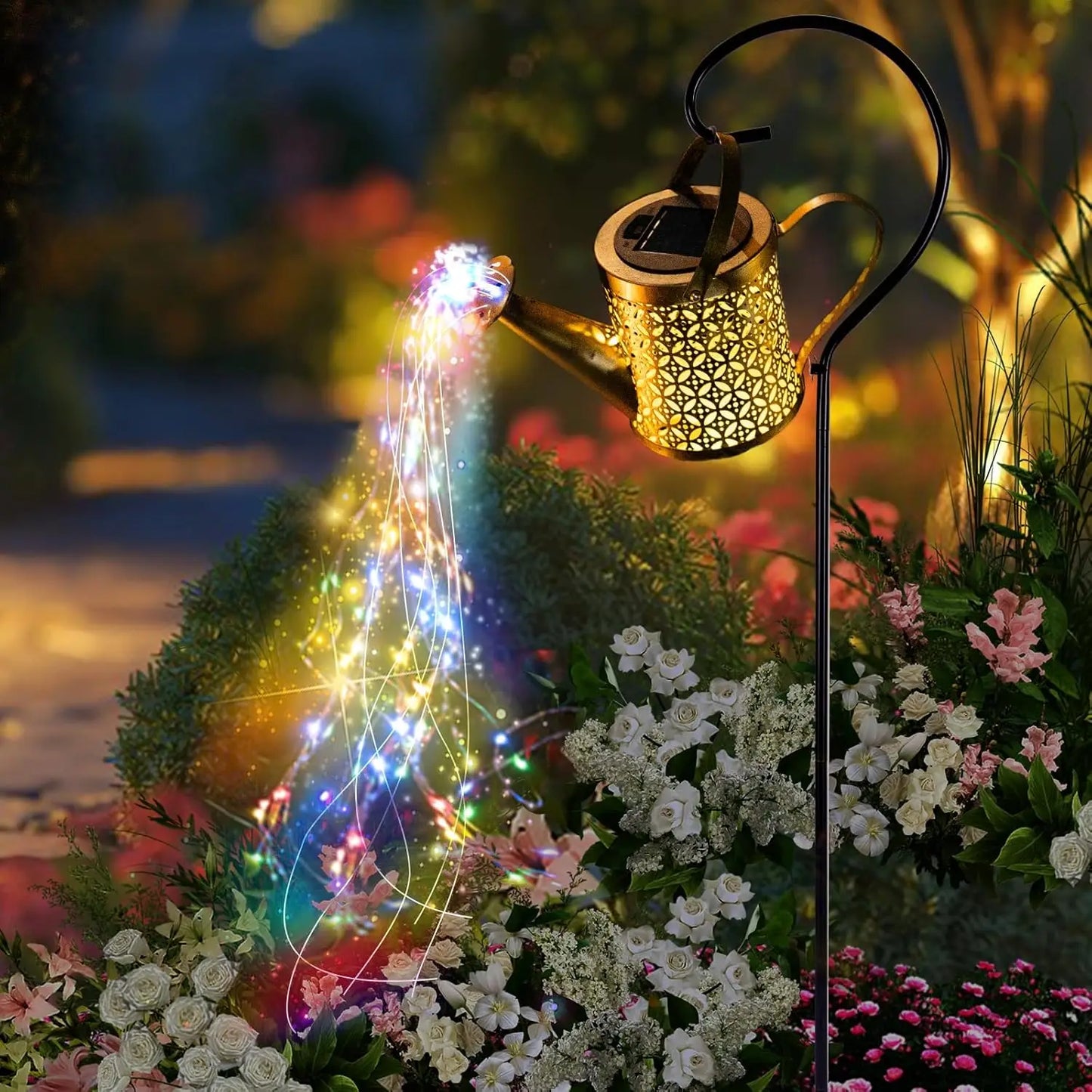 2PCS solar watering pot lights, outdoor garden lights, garden plant decorations, solar waterproof retro metal strip light brackets, suitable for terrace and walkway lighting decoration, and can also be used as garden gifts