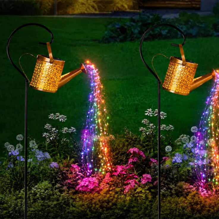 2PCS solar watering pot lights, outdoor garden lights, garden plant decorations, solar waterproof retro metal strip light brackets, suitable for terrace and walkway lighting decoration, and can also be used as garden gifts